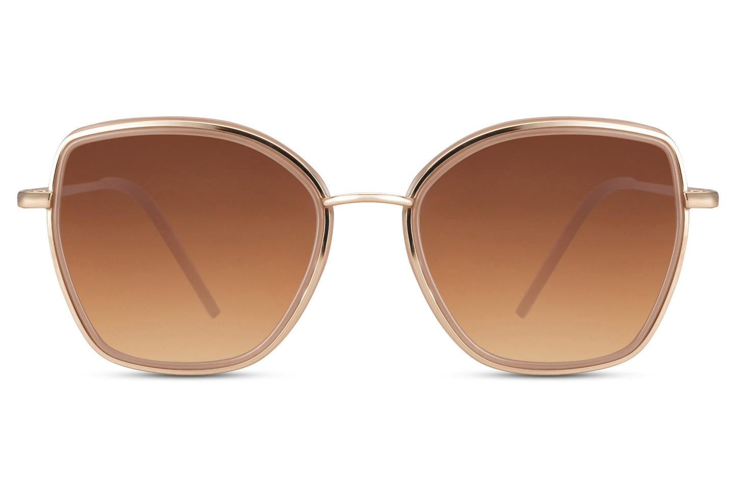 Oversized brown gradient sunglasses with soft neutral tones, inspired by Berlin street style and modern European fashion trends