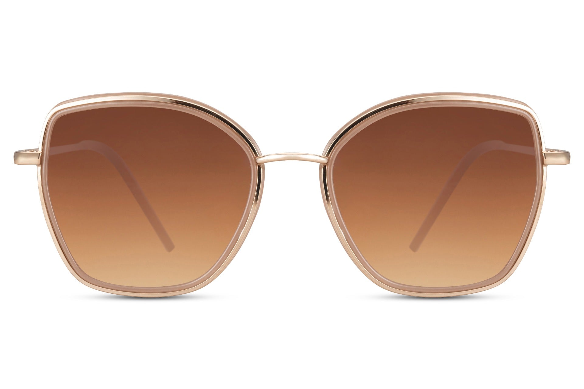Oversized brown gradient sunglasses with soft neutral tones, inspired by Berlin street style and modern European fashion trends