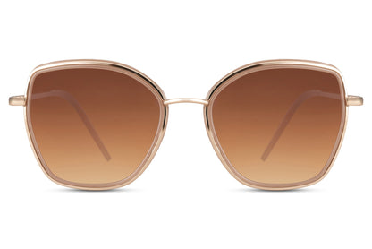 Oversized brown gradient sunglasses with soft neutral tones, inspired by Berlin street style and modern European fashion trends