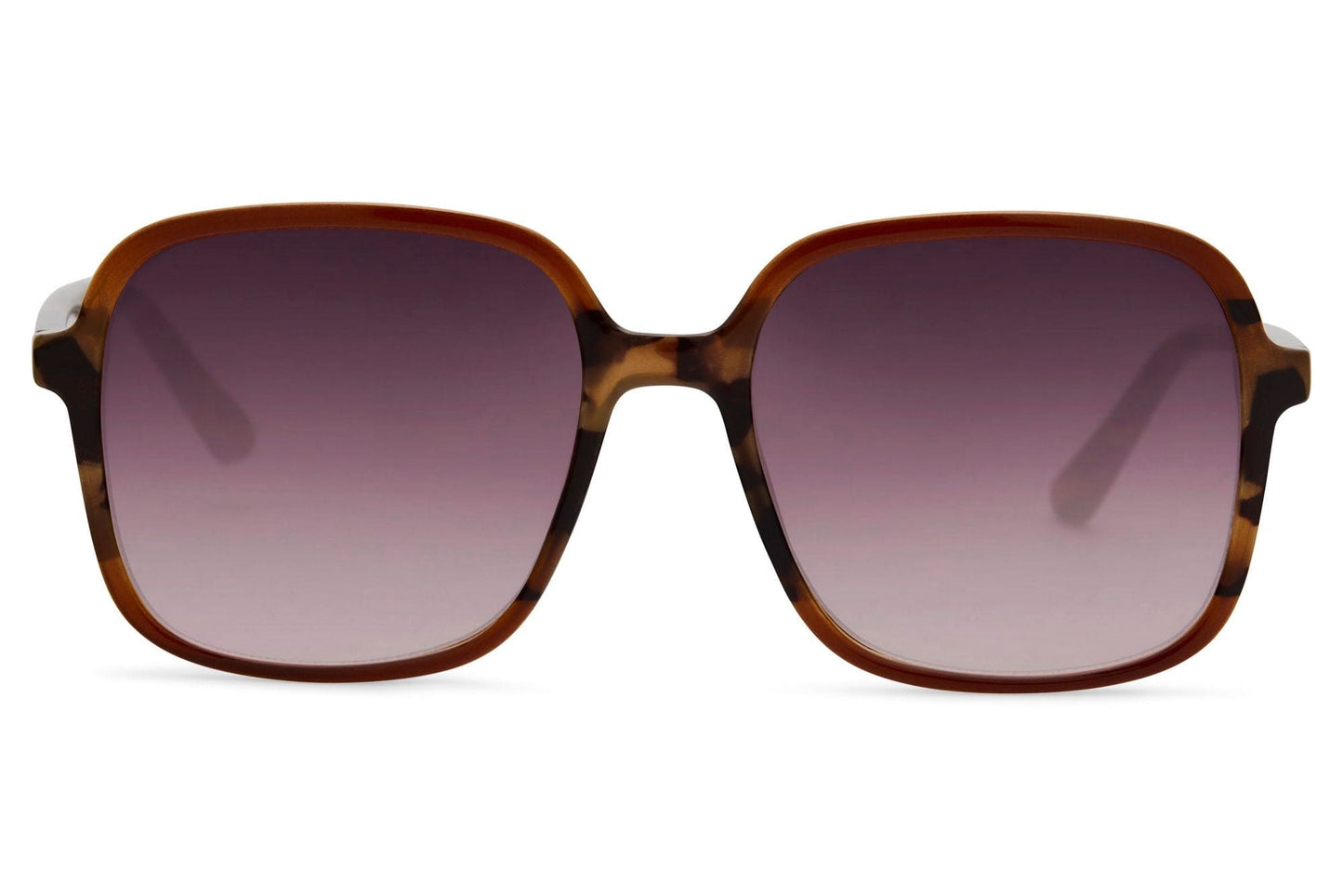 Oversized sunglasses with brown gradient lenses and structured frame, inspired by contemporary European fashion and daily wear