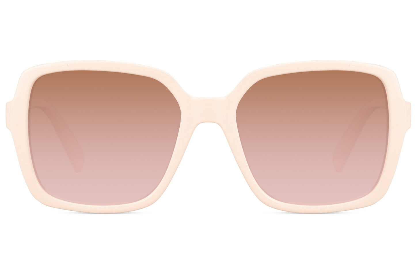 Oversized sunglasses with soft pink tinted lenses and neutral frame, inspired by contemporary European fashion and lightweight comfort