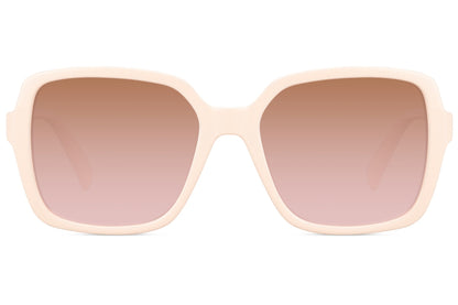 Oversized sunglasses with soft pink tinted lenses and neutral frame, inspired by contemporary European fashion and lightweight comfort