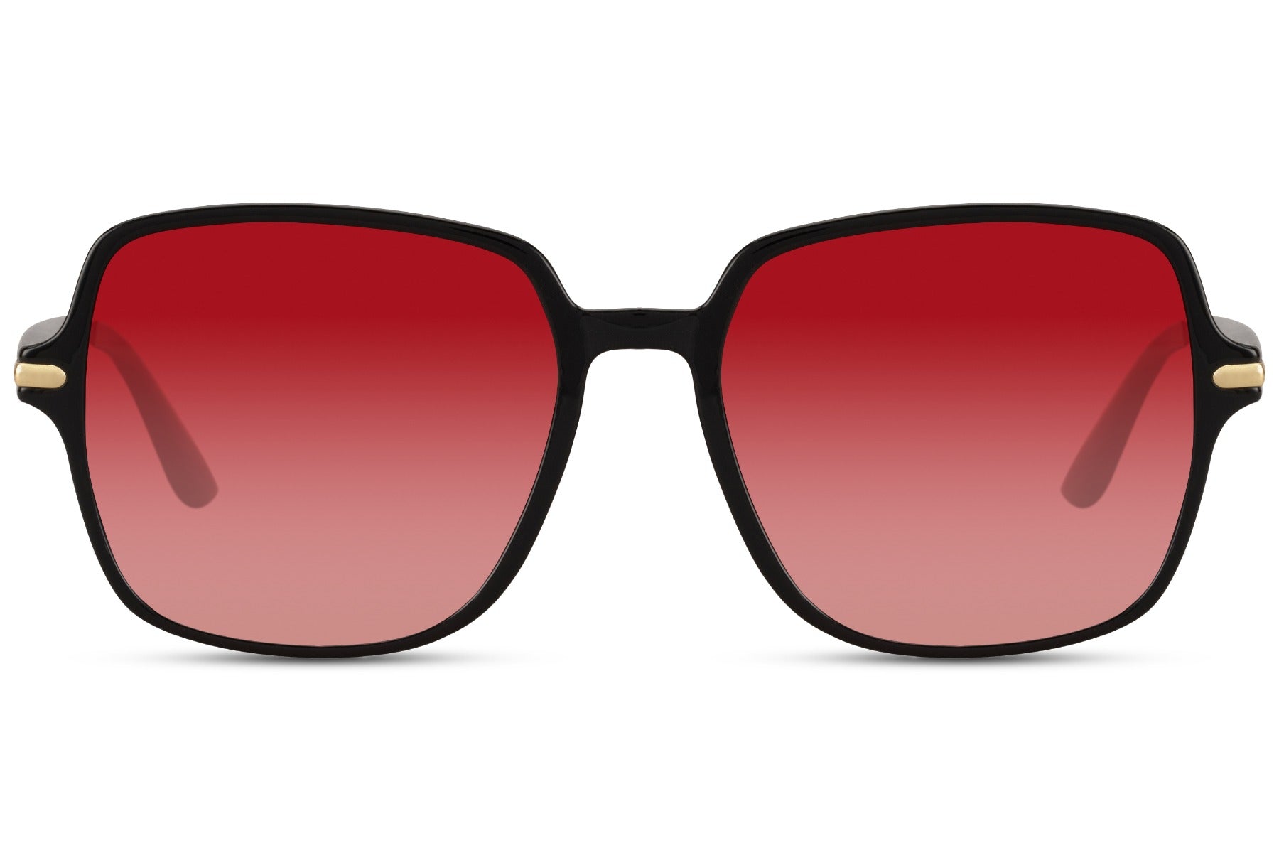 Oversized sunglasses with red tinted lenses and modern square frame, statement fashion sunglasses for summer outfits, festivals and holiday wear