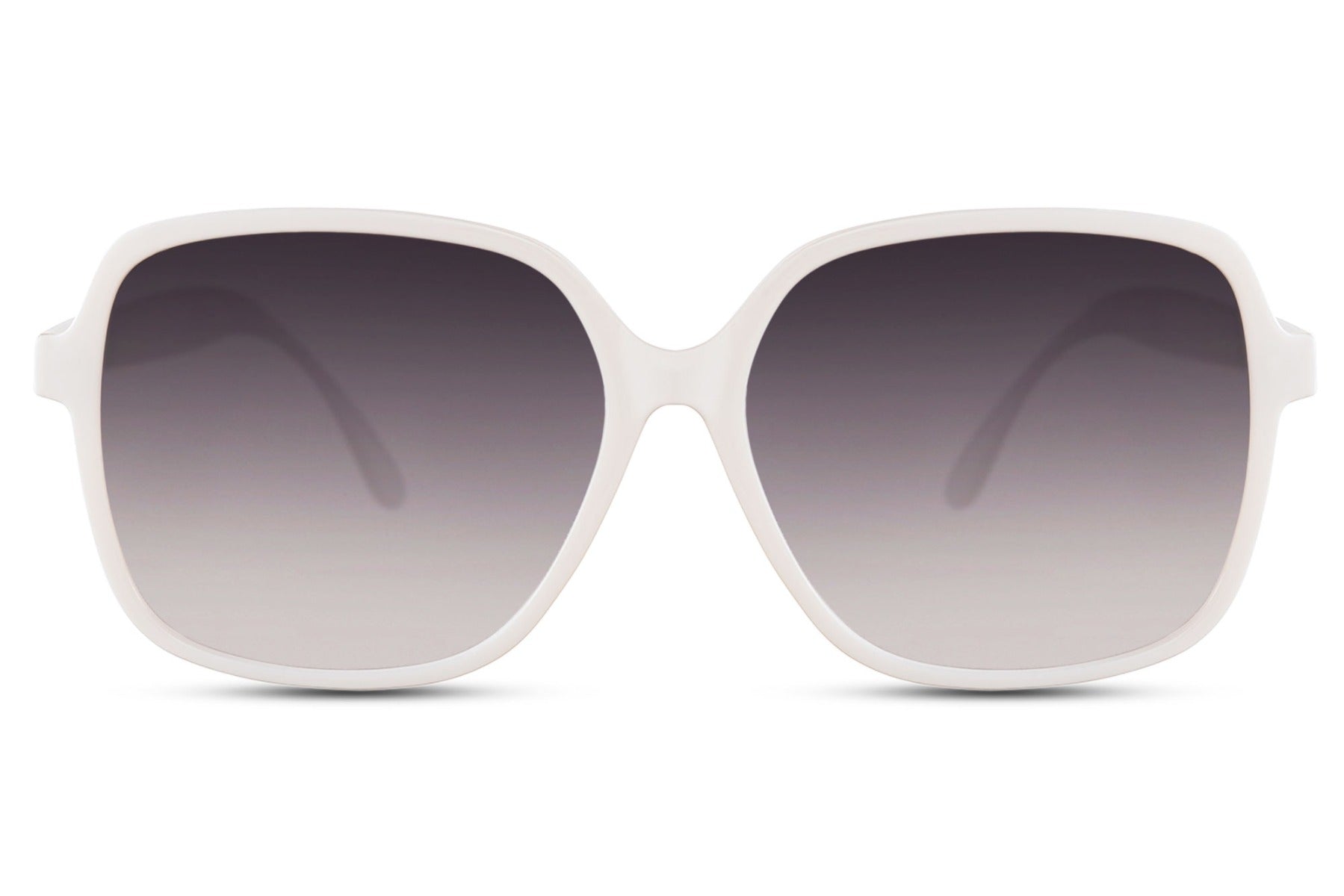Oversized sunglasses with white frame and smokey lenses, fashionable women sunglasses for summer outfits, holidays, travel and everyday wear