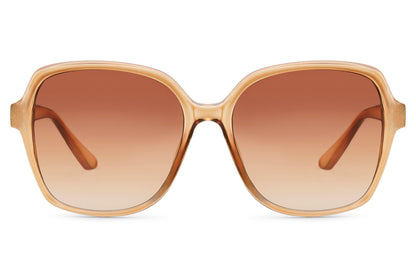 Oversized tinted sunglasses for women with beige frame and brown gradient lenses, designed for stylish everyday wear and full UV protection