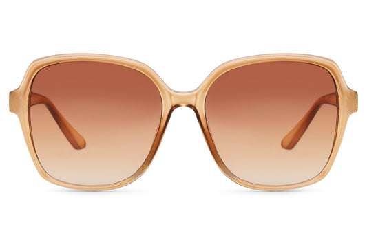 Oversized tinted sunglasses for women with beige frame and brown gradient lenses, designed for stylish everyday wear and full UV protection