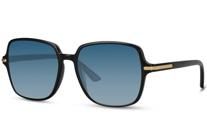 Oversized tinted sunglasses with blue lenses and bold frame design, fashionable women’s sunglasses for vacation, seaside styling and sunny day outfits