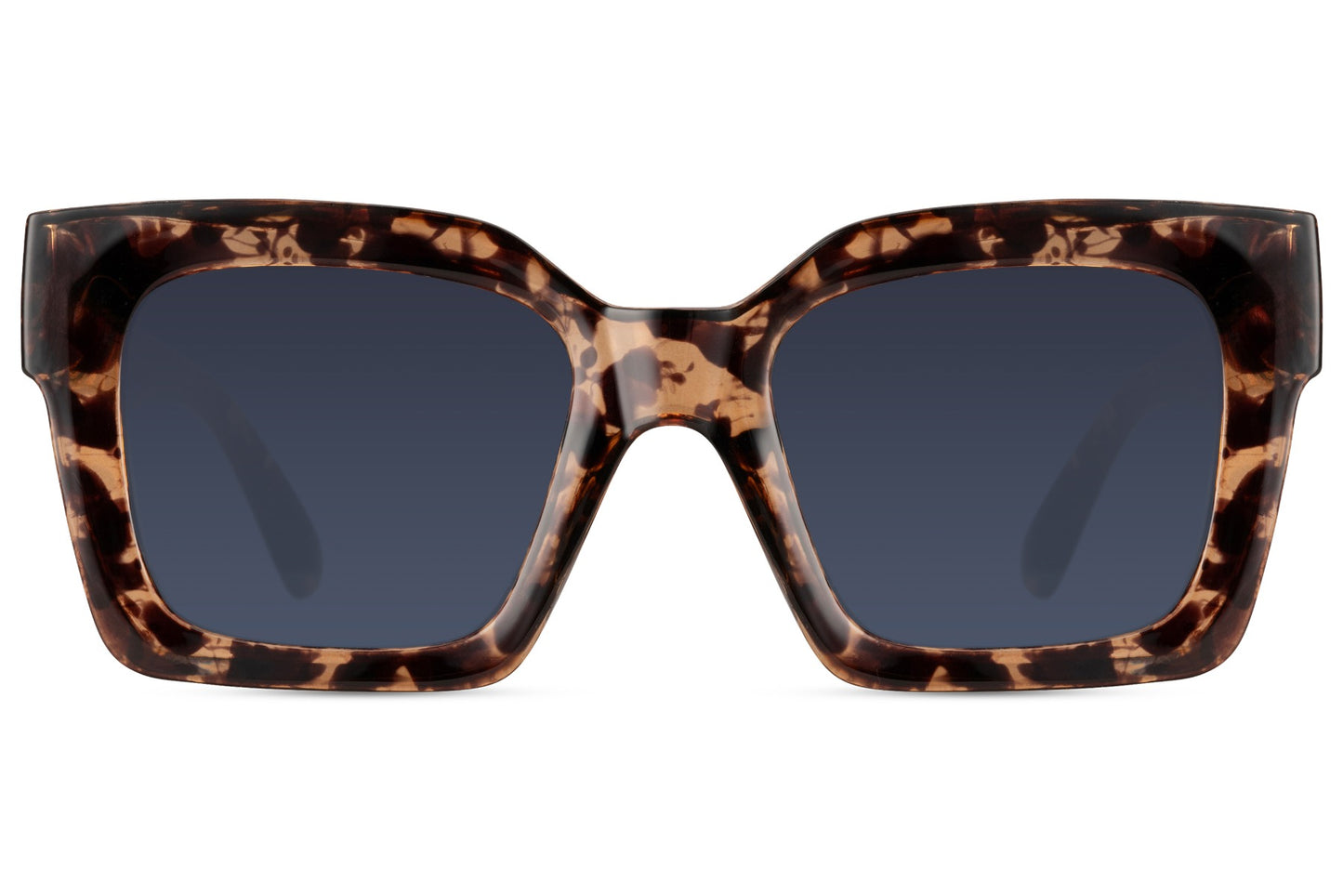 Oversized square sunglasses with tortoiseshell frame and dark lenses, stylish eco sunglasses for women inspired by modern fashion trends