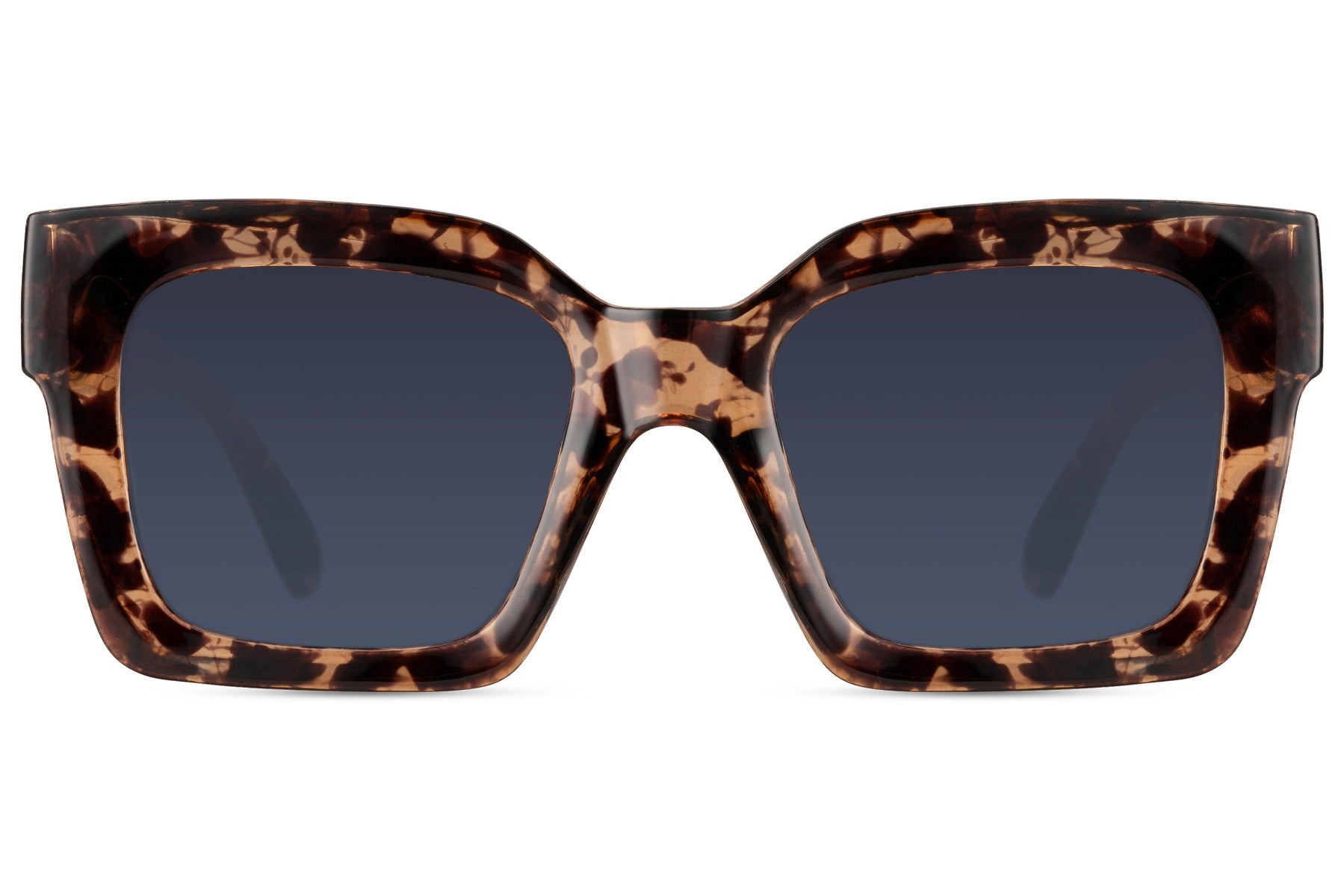 Oversized square sunglasses with tortoiseshell frame and dark lenses, stylish eco sunglasses for women inspired by modern fashion trends