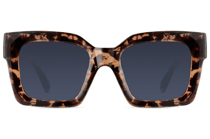 Oversized square sunglasses with tortoiseshell frame and dark lenses, stylish eco sunglasses for women inspired by modern fashion trends