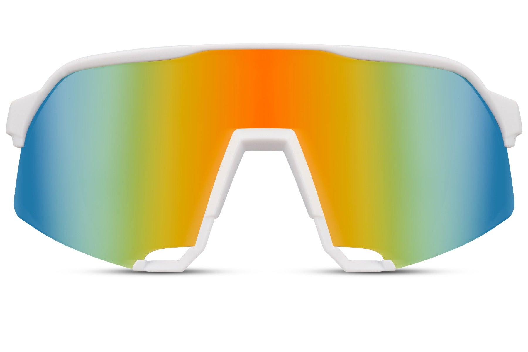 Oversized visor sunglasses with orange mirrored shield lens, bold sport sunglasses for festival outfits, beach wear and high performance outdoor use