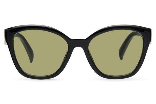 Oversized wayfarer sunglasses with black frame and green lenses, combining classic style with modern oversized design and everyday UV protection