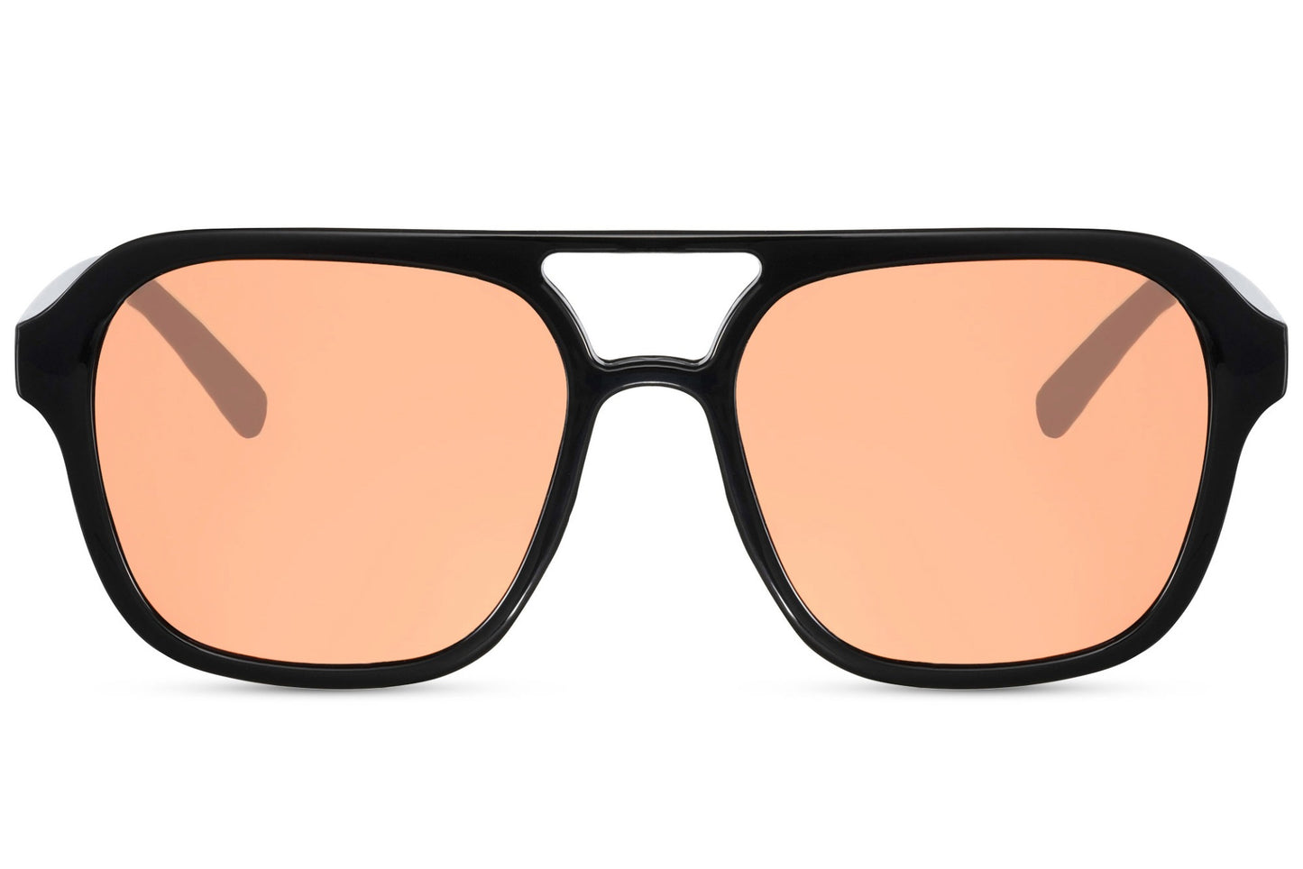 Peach tinted aviator sunglasses with a soft and stylish look, perfect for modern casual outfits