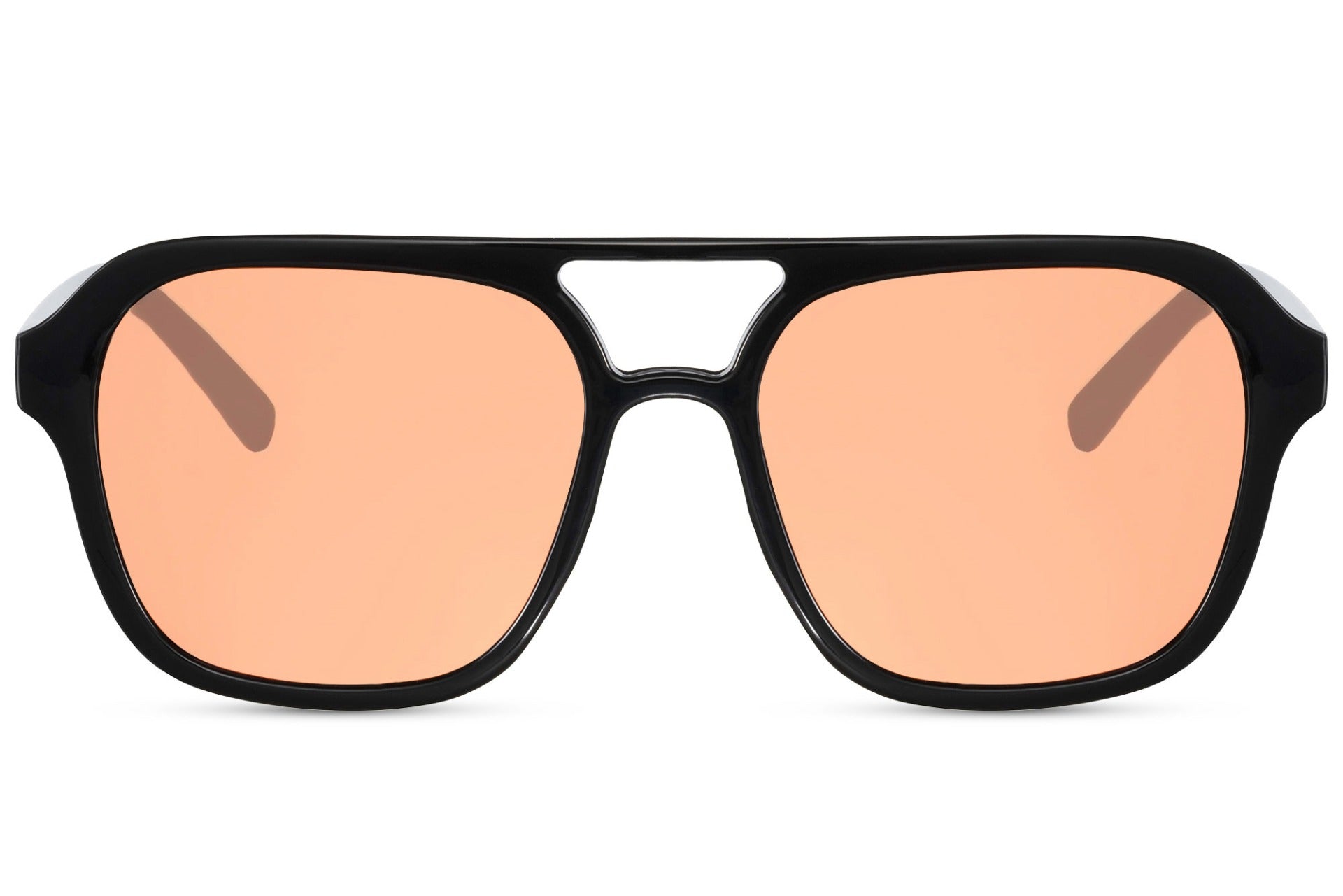 Peach tinted aviator sunglasses with a soft and stylish look, perfect for modern casual outfits