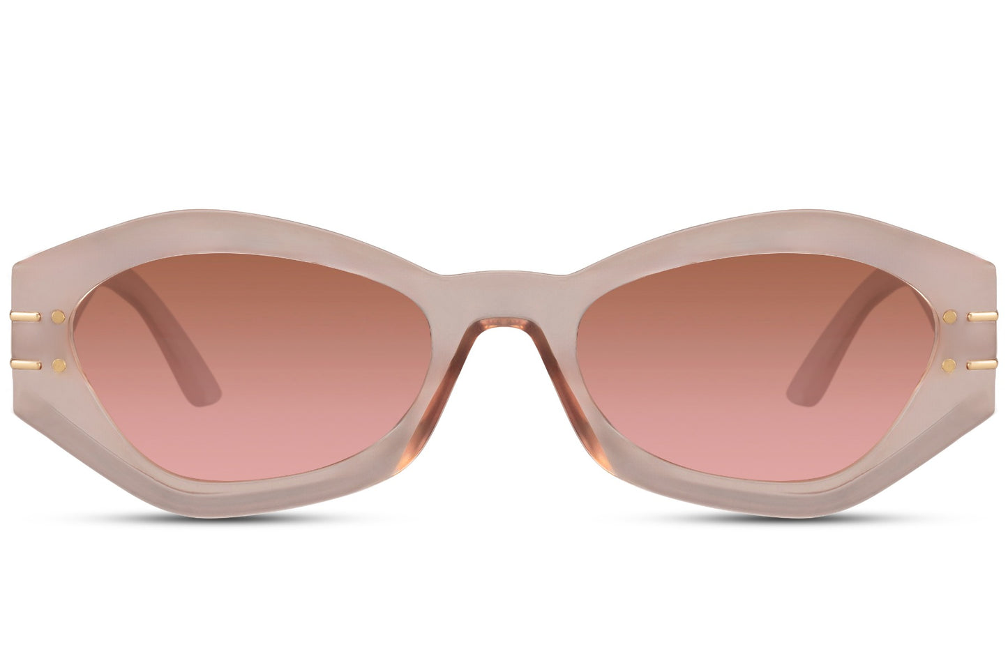 Pink geometric cat eye sunglasses with soft tinted lenses and lightweight frame design