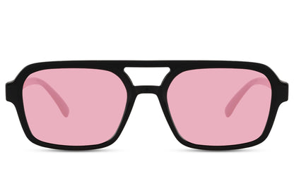 Pink lens aviator sunglasses combining retro aesthetics with a modern fashion-forward look