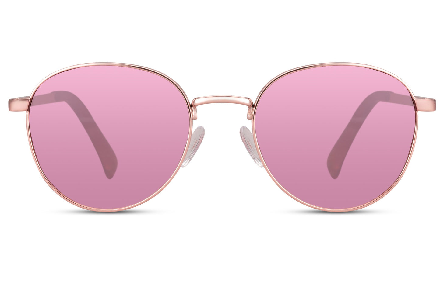 Pink lens aviator sunglasses with round frame design, ideal for fashion-forward looks and statement styling