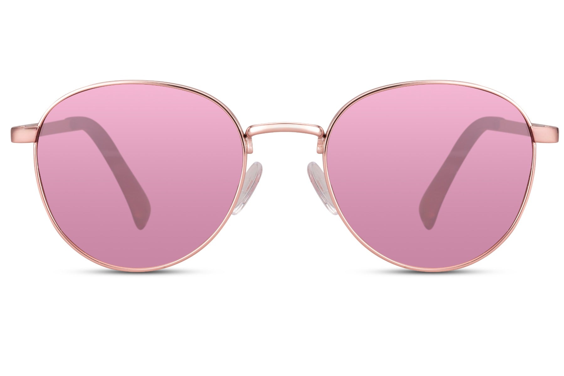 Pink lens aviator sunglasses with round frame design, ideal for fashion-forward looks and statement styling