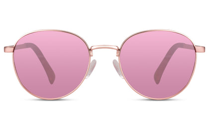 Pink lens aviator sunglasses with round frame design, ideal for fashion-forward looks and statement styling
