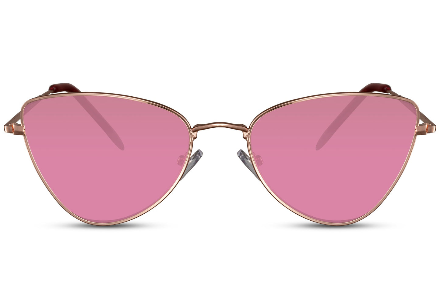 Cat eye sunglasses with pink tinted lenses and slim metallic frame
