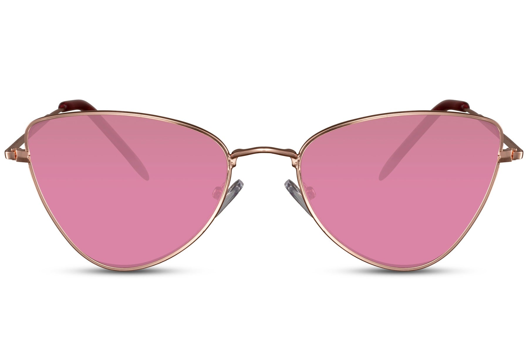 Cat eye sunglasses with pink tinted lenses and slim metallic frame
