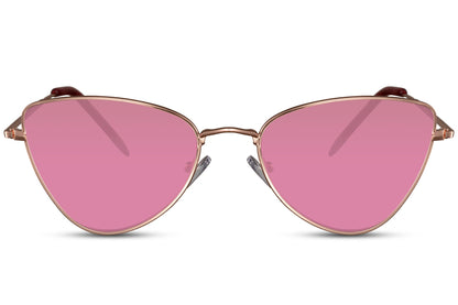 Cat eye sunglasses with pink tinted lenses and slim metallic frame
