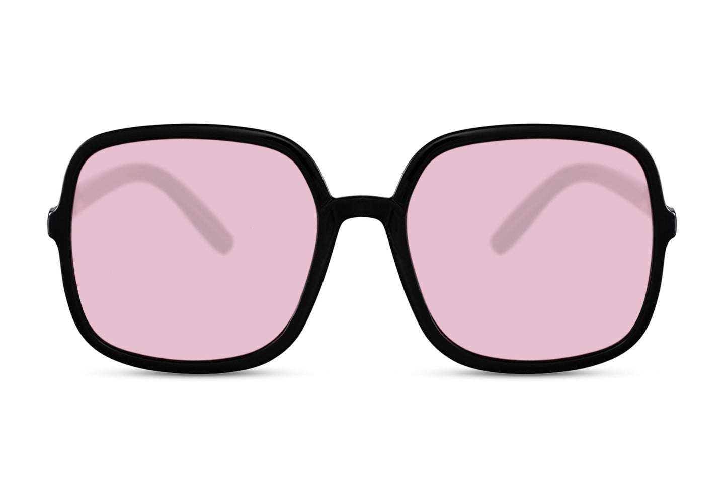 Oversized sunglasses with pink lenses and round black frame, stylish women sunglasses for holidays, summer fashion and casual looks
