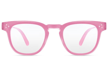 Pink square blue light filter glasses for women and men with lightweight frame for computer and mobile screen protection