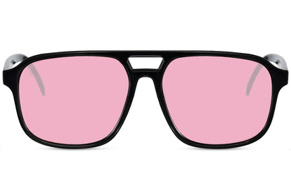 Pink tinted aviator sunglasses with a retro frame, perfect for fashion-forward outfits and modern styling