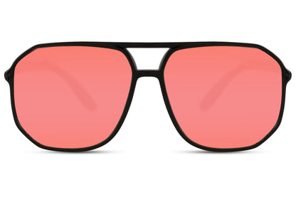 Pink tinted geometric aviator sunglasses for a statement fashion look and expressive styling