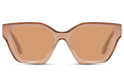 Polarized cat eye sunglasses with peach frame and tinted lenses offering UV protection and clear vision