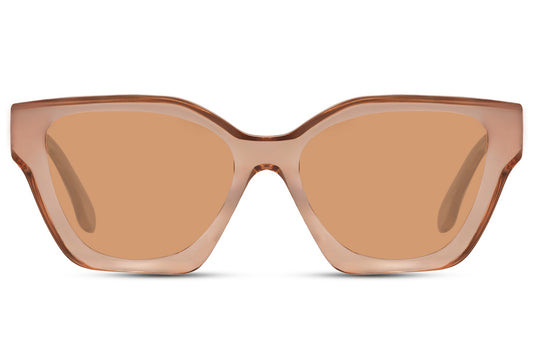 Polarized cat eye sunglasses with peach frame and tinted lenses offering UV protection and clear vision