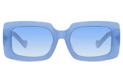 Polarized rectangle sunglasses with blue frame and lenses by Sunglass Station, modern unisex eyewear with a bold and stylish appearance