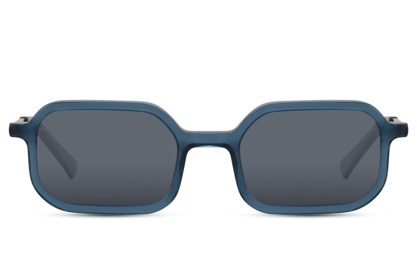 Polarized rectangle sunglasses with blue frame and lenses by Sunglass Station, unisex retro style eyewear designed for glare reduction and everyday comfort