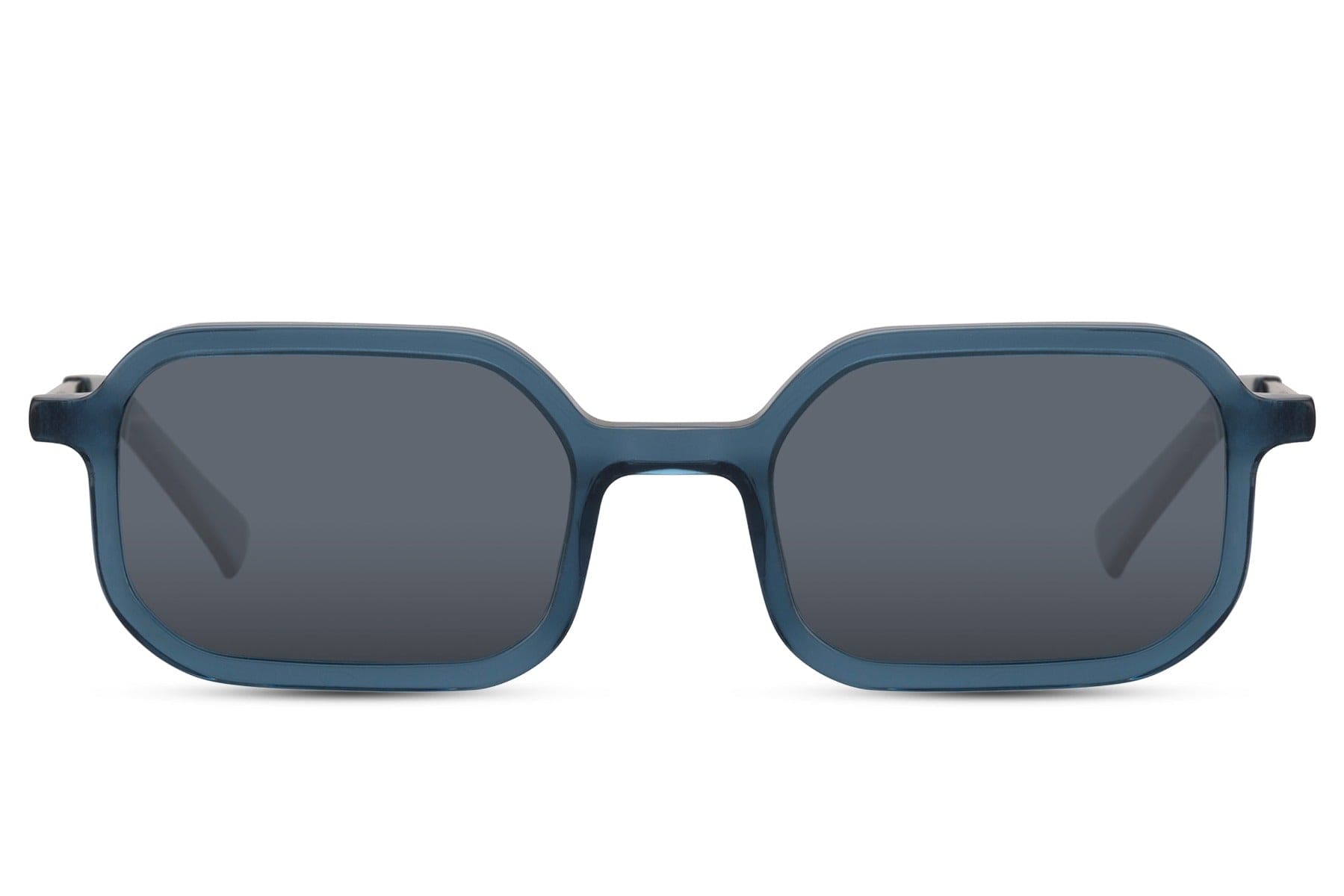 Polarized rectangle sunglasses with blue frame and lenses by Sunglass Station, unisex retro style eyewear designed for glare reduction and everyday comfort