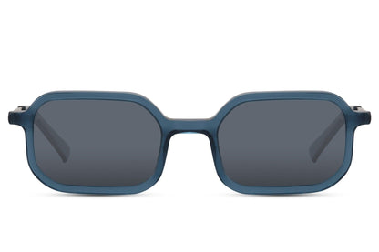 Polarized rectangle sunglasses with blue frame and lenses by Sunglass Station, unisex retro style eyewear designed for glare reduction and everyday comfort