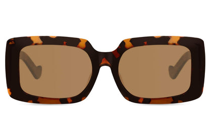 Polarized rectangle sunglasses with tortoiseshell frame and brown lenses by Sunglass Station, classic unisex eyewear with glare reduction and UV protection