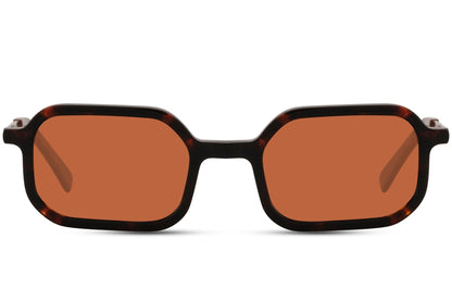 Polarized retro rectangle sunglasses with black frame and orange lenses by Sunglass Station, unisex eyewear designed to reduce glare and enhance clarity, available online with free shipping across the UK and Europe