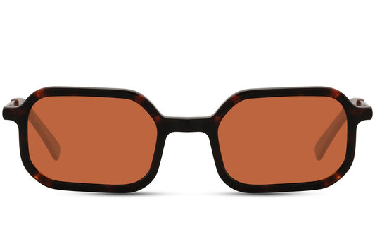 Polarized retro rectangle sunglasses with black frame and orange lenses by Sunglass Station, unisex eyewear designed to reduce glare and enhance clarity, available online with free shipping across the UK and Europe