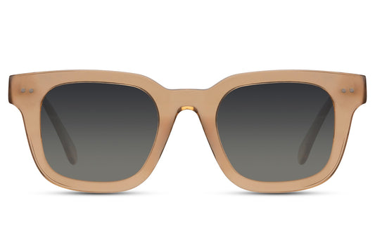 Polarized square sunglasses with beige acetate frame and UV400 TAC lenses for glare free outdoor vision