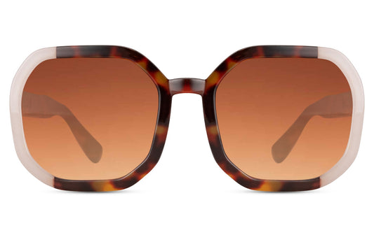 Polarized tortoiseshell oversized sunglasses with warm brown tinted lenses, luxury statement eyewear for women perfect for summer holidays and UK fashion trends