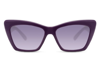 Cat eye sunglasses with soft stroke frame in purple and tinted lenses