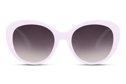 Cat eye sunglasses with purple gradient lenses and bold frame design