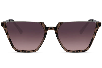 Oversized cat eye sunglasses with purple tinted lenses and modern frame
