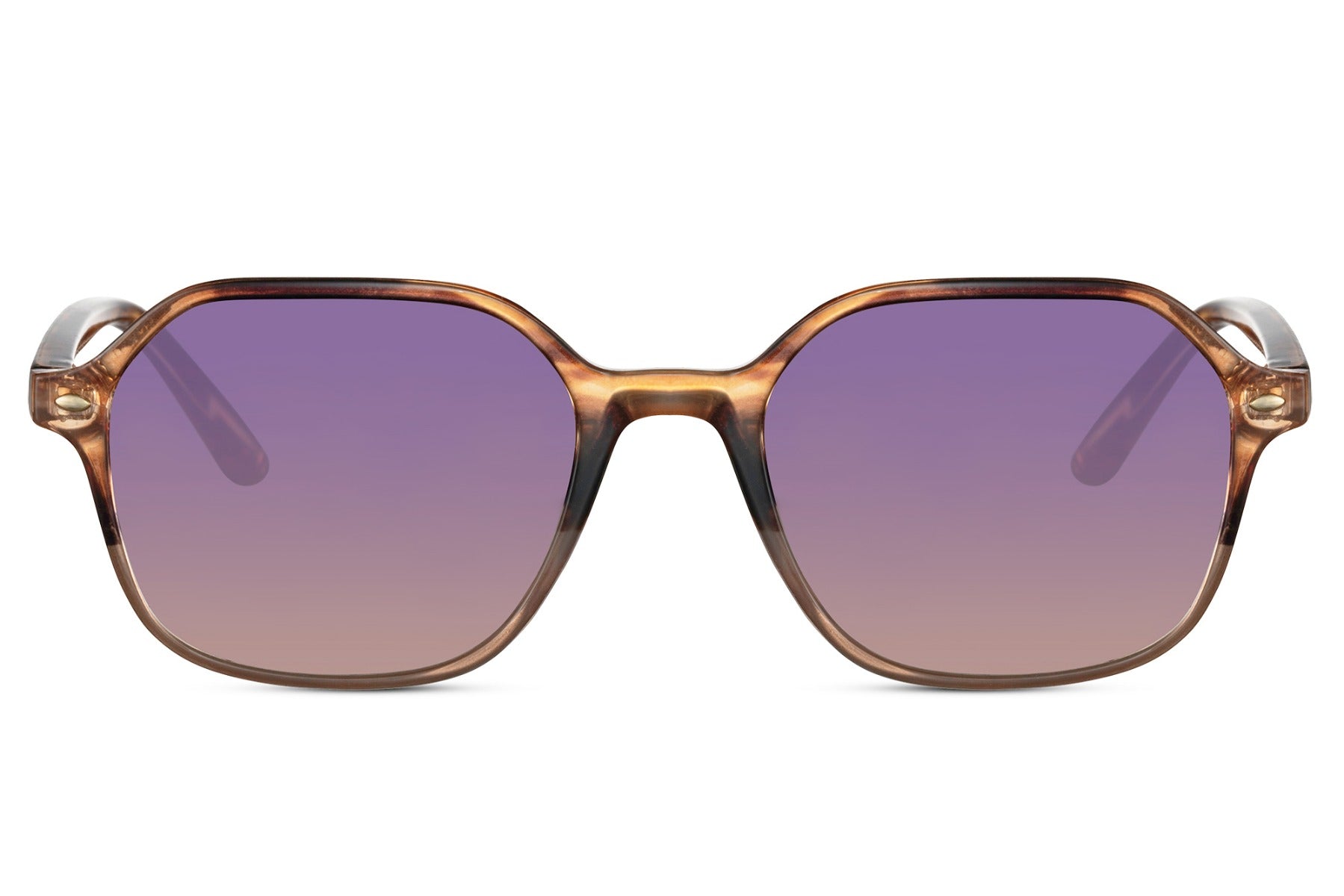 Leopard print square sunglasses with purple tinted lenses and geometric retro frame for trendy statement styling