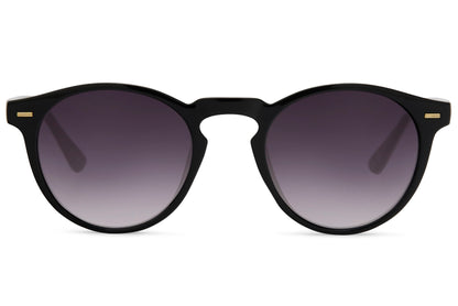 round sunglasses with purple lenses and bold frame design, ideal for making a confident fashion statement