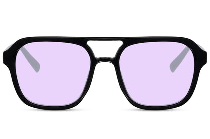 Purple tinted aviator sunglasses combining retro inspiration with a bold modern fashion look