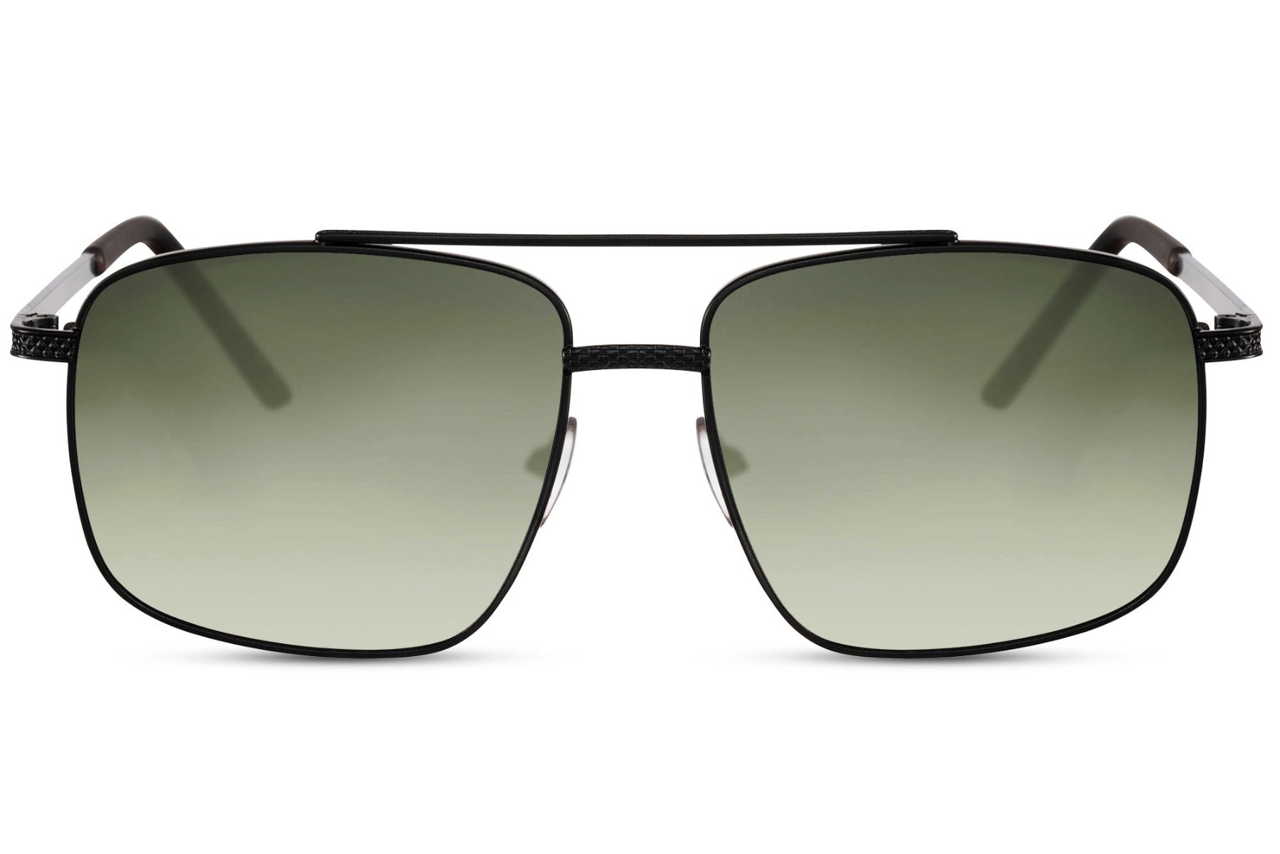 Rectangle aviator sunglasses with black frame and green lenses by Sunglass Station, durable metal eyewear for daily use