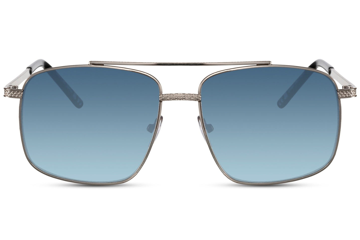 Rectangle aviator sunglasses with silver frame and blue lenses by Sunglass Station, lightweight metal eyewear for everyday wear