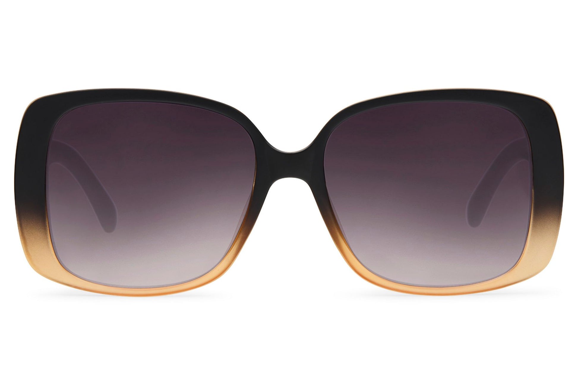 Women’s oversized rectangle sunglasses with purple gradient lenses and black frame by Sunglass Station, statement eyewear with a modern fashion-forward style